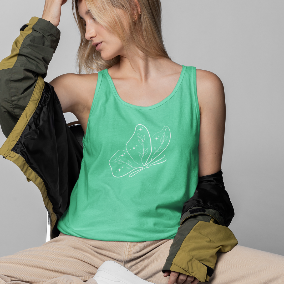 Women's Butterfly Top, Cute Flowy Workout Clothing, Celestial Star Lover Apparel, Hiking Tank Top, Summer Beach Top, Gift for Her