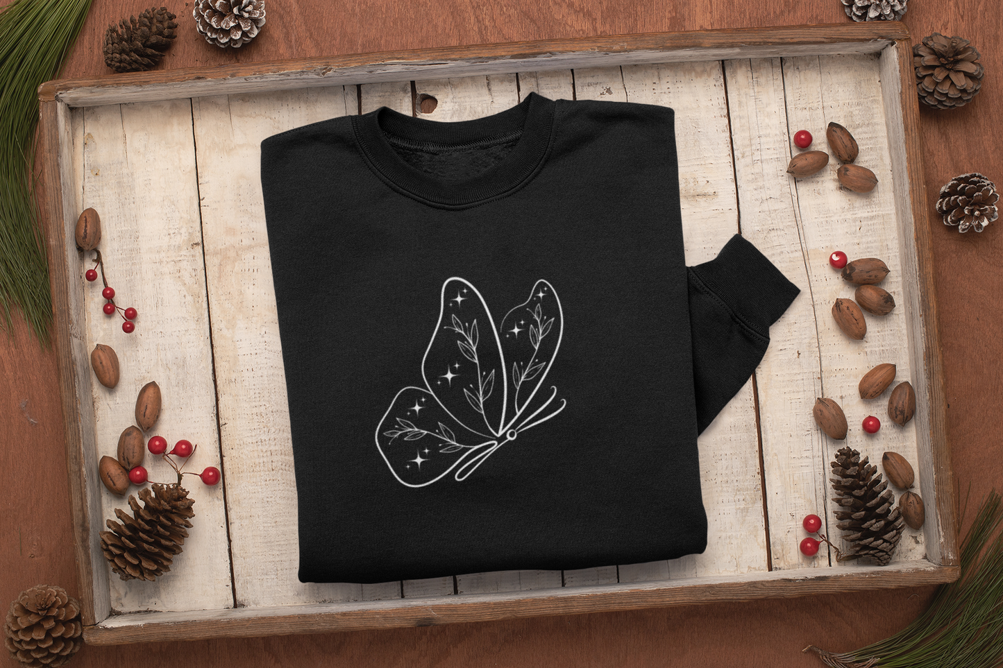 Celestial Floral Butterfly Sweatshirt, Women's Cozy Nature Inspired Sweater, Cute Fall Sweatshirt, Gift for Butterfly Lover, Gift for Her, Mother's Day Gift