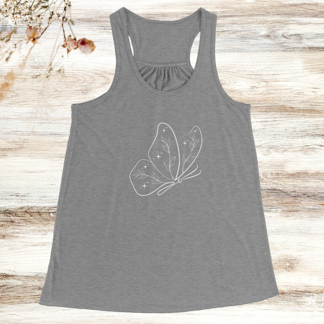 Women's Butterfly Top, Cute Flowy Workout Clothing, Celestial Star Lover Apparel, Hiking Tank Top, Summer Beach Top, Gift for Her