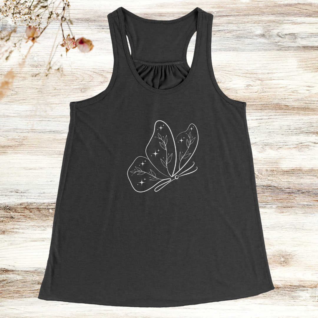 Women's Butterfly Top, Cute Flowy Workout Clothing, Celestial Star Lover Apparel, Hiking Tank Top, Summer Beach Top, Gift for Her