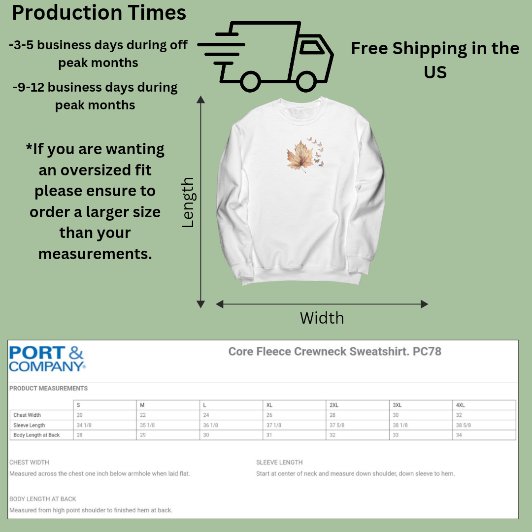 Fall Sweatshirt, Fall Leaf Sweater, Butterfly Sweatshirt, Nature Lover Gift, Fall Apparel