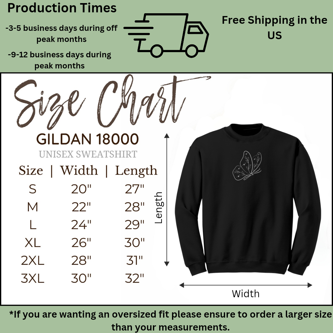 Celestial Floral Butterfly Sweatshirt, Women's Cozy Nature Inspired Sweater, Cute Fall Sweatshirt, Gift for Butterfly Lover, Gift for Her, Mother's Day Gift