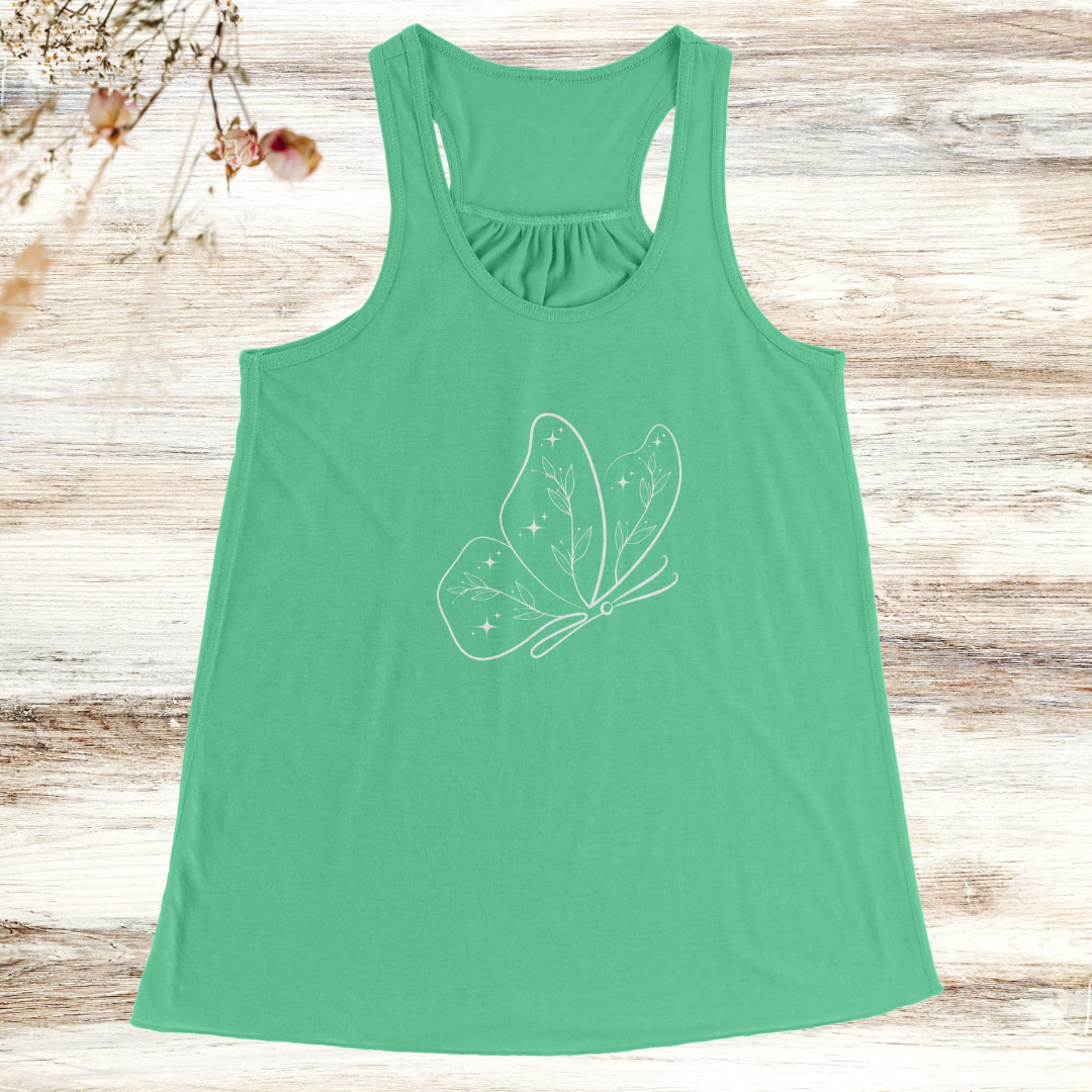 Women's Butterfly Top, Cute Flowy Workout Clothing, Celestial Star Lover Apparel, Hiking Tank Top, Summer Beach Top, Gift for Her