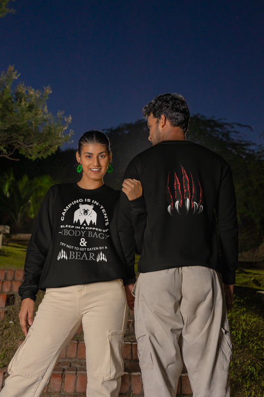 Camping Sweatshirt, Camping is In-Tents Camp Sweater, Hiking Gear, Adventure Gift, Nature Lover, Funny Bear Camp Shirt, Unisex Back Print