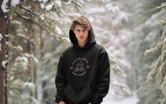 Personalized Crackling Campfire Smokey S'mores Hoodie, Camping Hoodie, Outdoors Hooded Sweatshirt, Family Camping Shirts, Gift for Campers