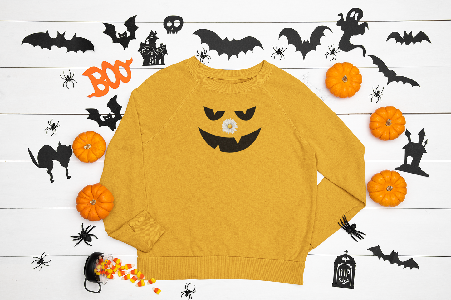Halloween Sweatshirt, Jack O Lantern Scary Pumpkin Sweater, Daisy Sweatshirt, Cute Halloween Apparel, Fall Sweater
