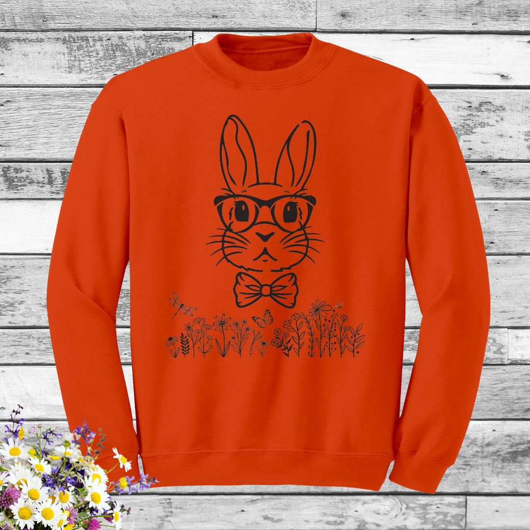 Bunny wearing Glasses Sweatshirt, Cute Easter Sweatshirt, Spring Sweatshirt, Easter Bunny Gift, Wildflowers Nature Lover Sweater, Rabbit Sweatshirt, Gift for Her