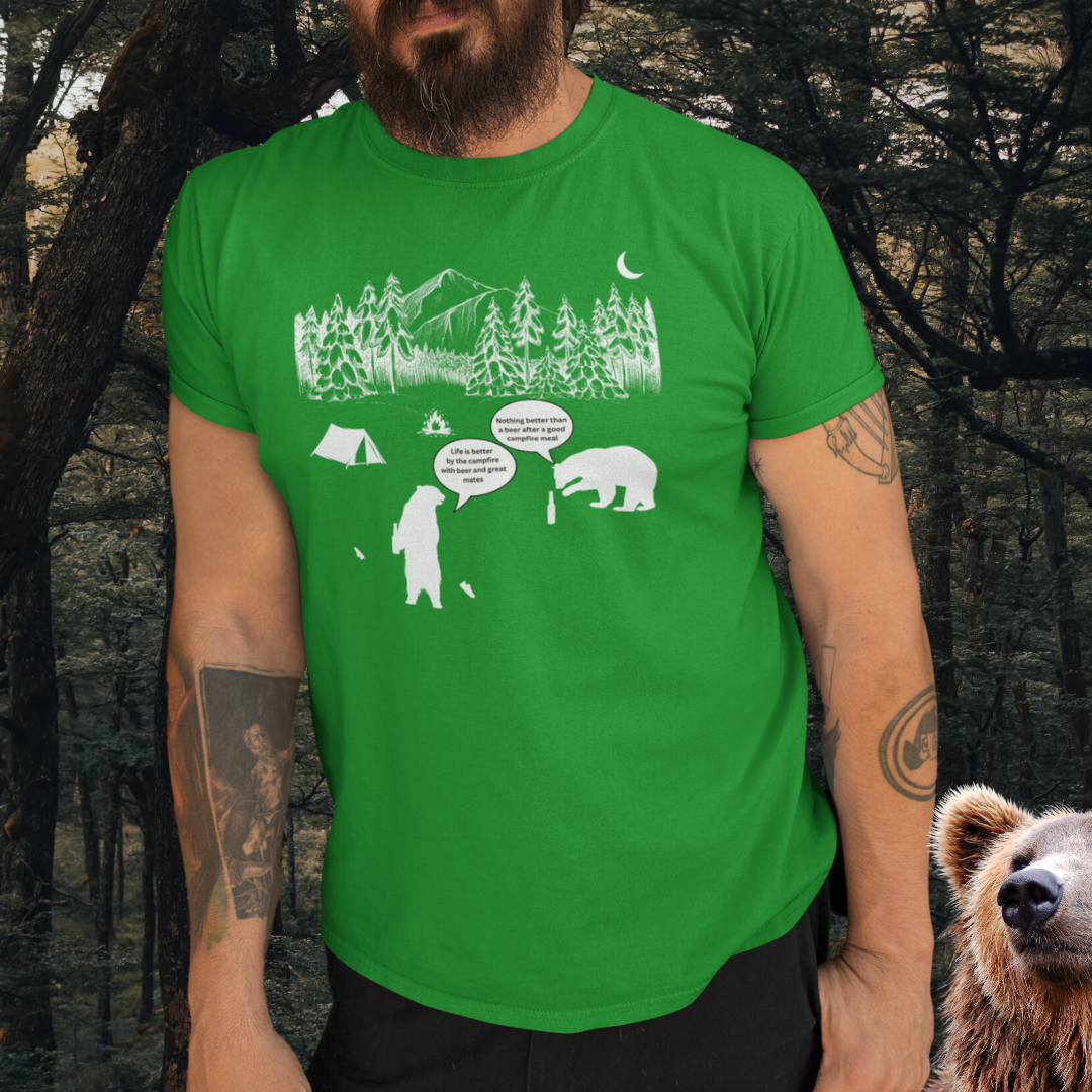 Camping Shirt, Campfire Bear Meal Ending, Hiking Shirt, Gift for Camper / Caravan RV