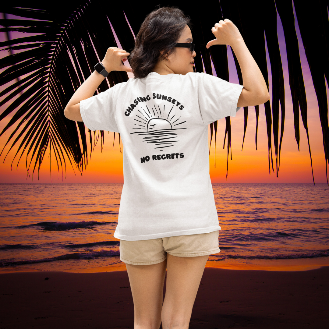 Chasing Sunsets No Regrets Tshirt, Sunset Tee, Summer Tshirt, Summer Clothing, Vacation Shirt, Summer Apparel, Gift for Her