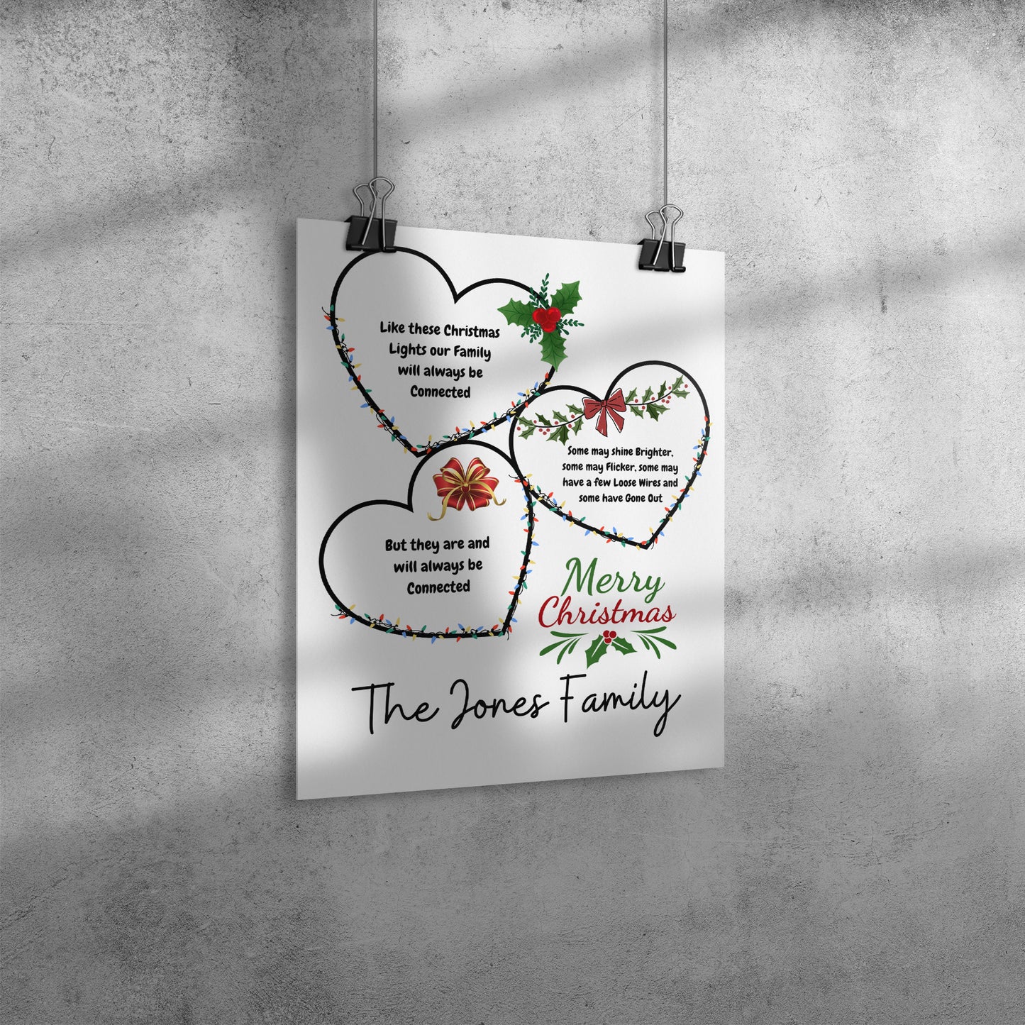 Christmas Hearts Wall Hanging Decor, Personalized Heartfelt Family Xmas Decoration, Funny Christmas Gift for Grandmother