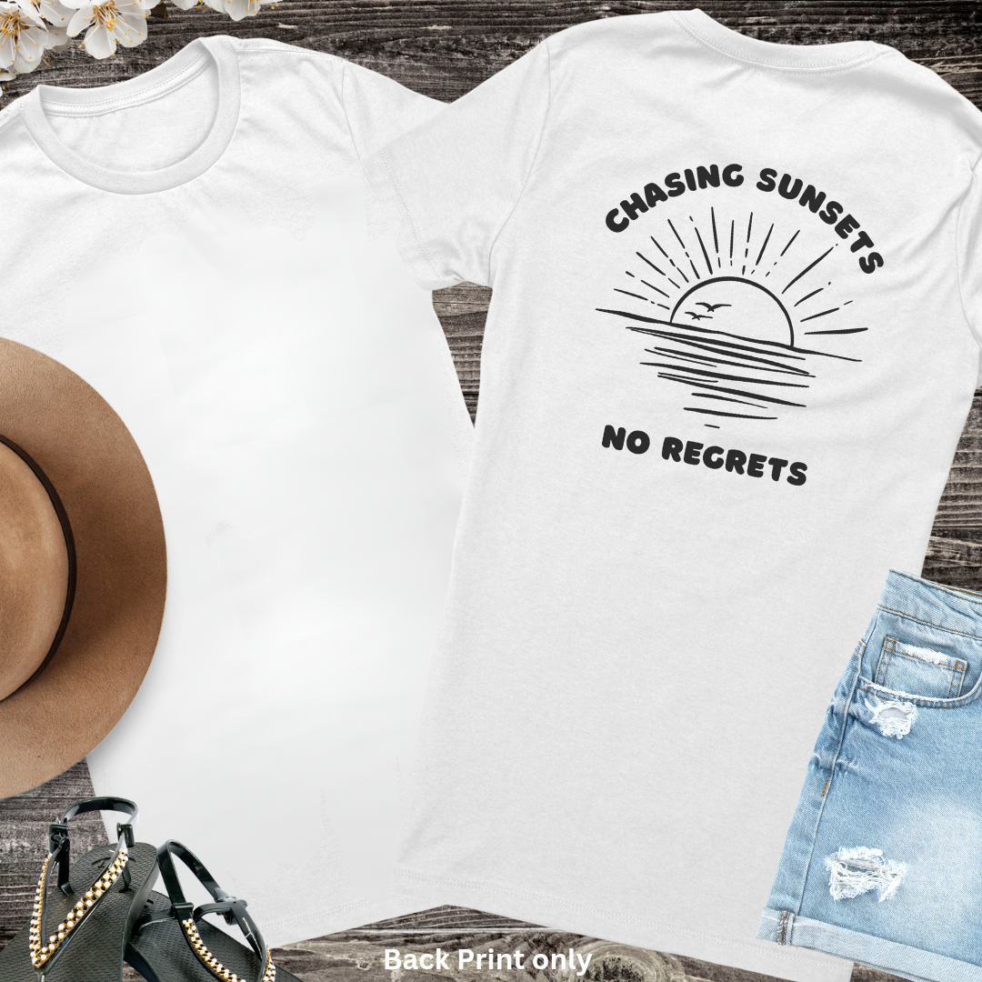 Chasing Sunsets No Regrets Tshirt, Sunset Tee, Summer Tshirt, Summer Clothing, Vacation Shirt, Summer Apparel, Gift for Her