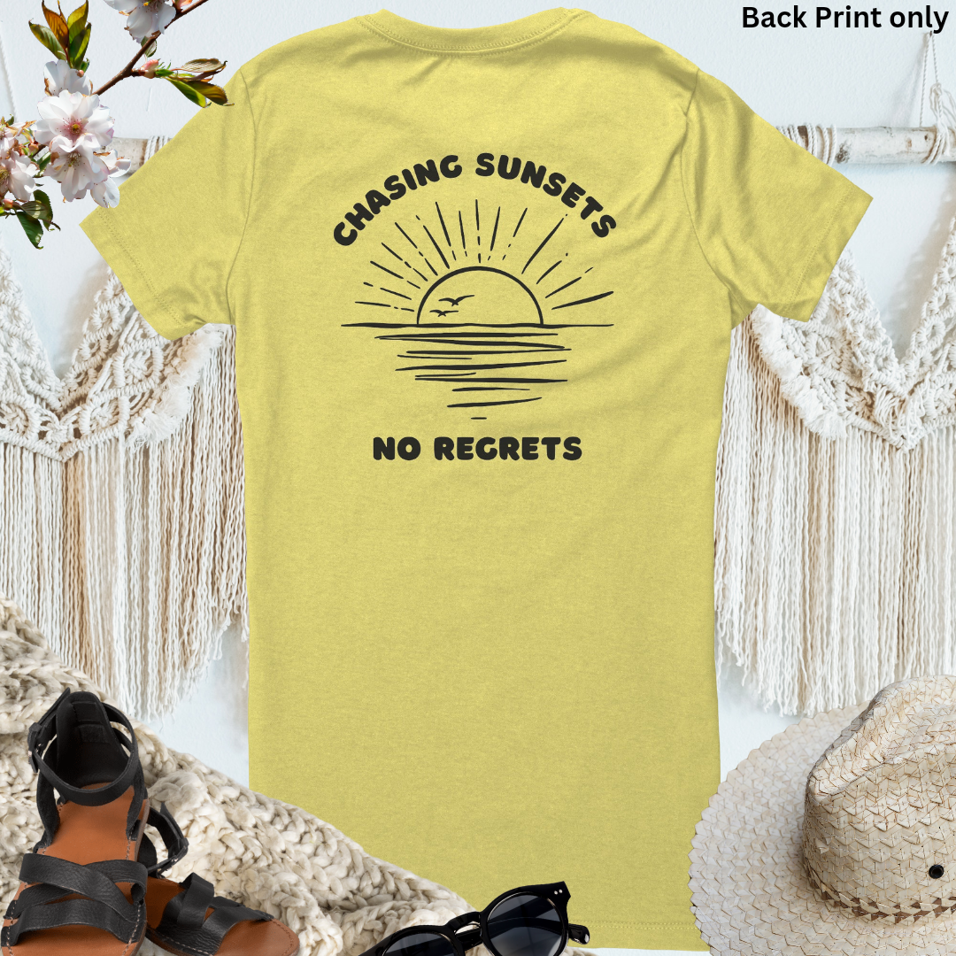 Chasing Sunsets No Regrets Tshirt, Sunset Tee, Summer Tshirt, Summer Clothing, Vacation Shirt, Summer Apparel, Gift for Her