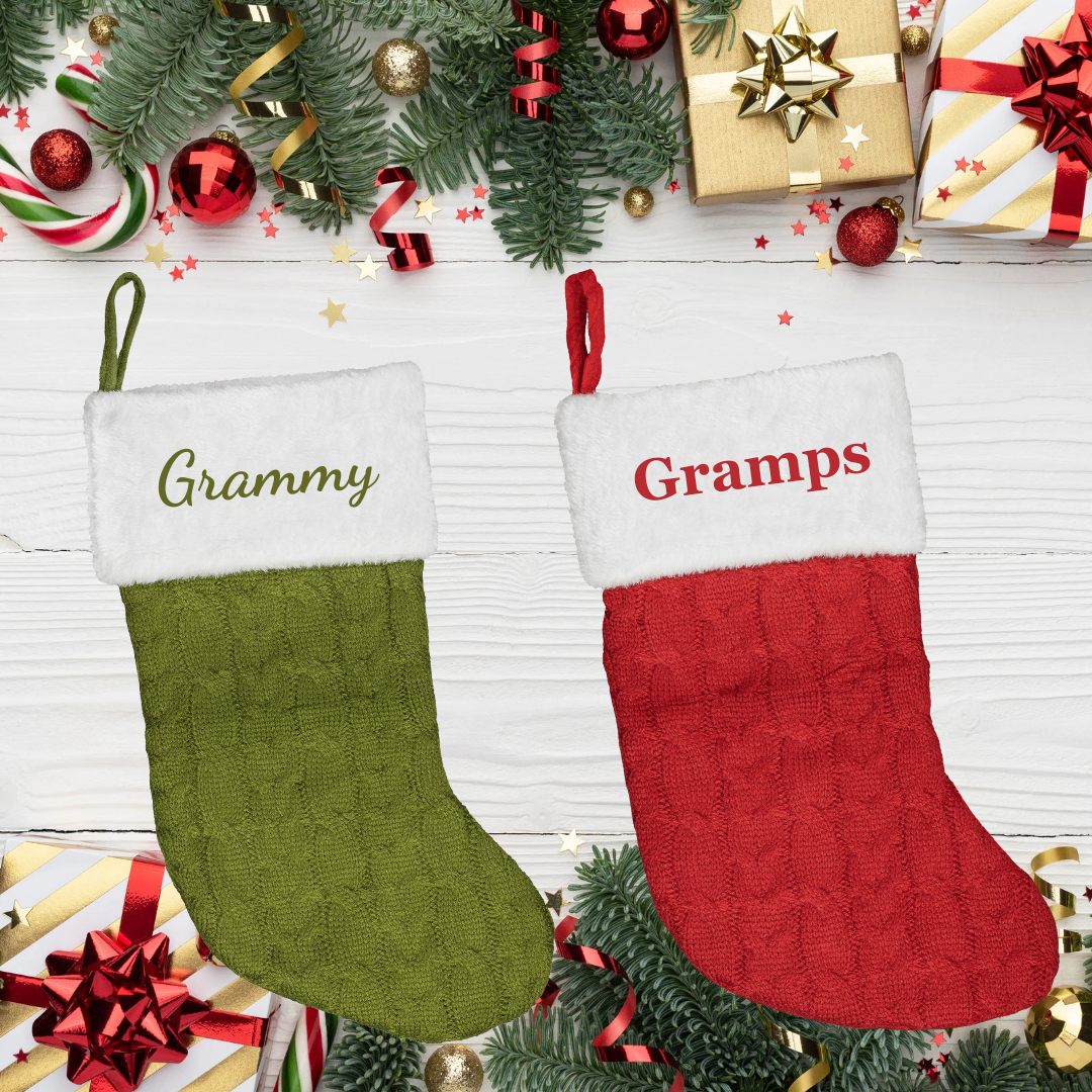 Personalized Christmas Stocking, Embroided Cable Knit Christmas Stocking with Fur Cuff, Custom Christmas Decor, Family Christmas Stockings, Pet Christmas Stocking with Hanging Loop