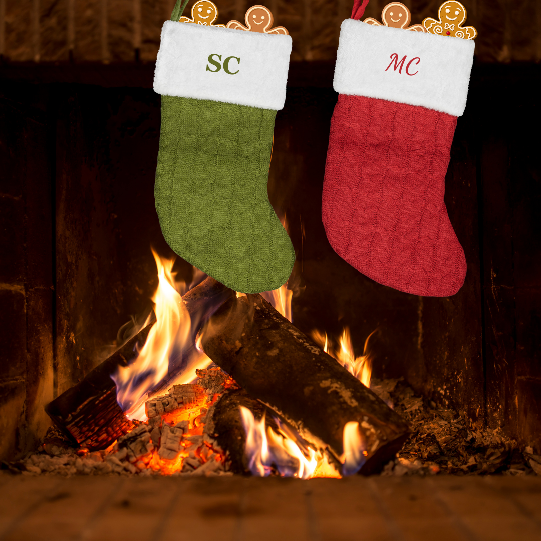 Personalized Christmas Stocking, Embroided Cable Knit Christmas Stocking with Fur Cuff, Custom Christmas Decor, Family Christmas Stockings, Pet Christmas Stocking with Hanging Loop