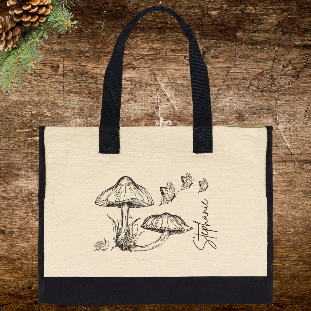 Personalized Cottagecore Tote Bag, Mushroom Tote Bag, Butterfly Tote Bag, Woodsy Bag, Bridesmaid Gift, Bridesmaid Tote Bag, Gift for Nature Lover, Gift for Her