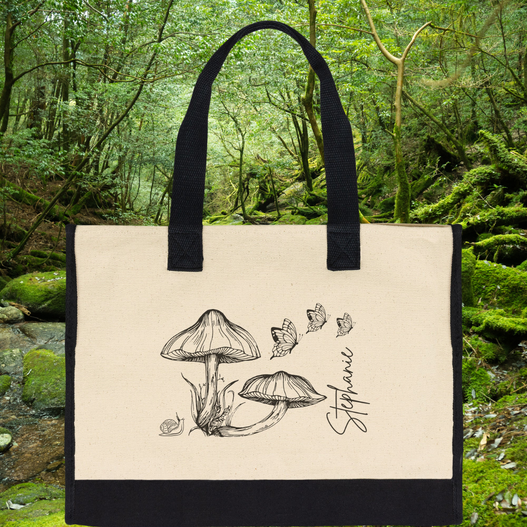 Personalized Cottagecore Tote Bag, Mushroom Tote Bag, Butterfly Tote Bag, Woodsy Bag, Bridesmaid Gift, Bridesmaid Tote Bag, Gift for Nature Lover, Gift for Her