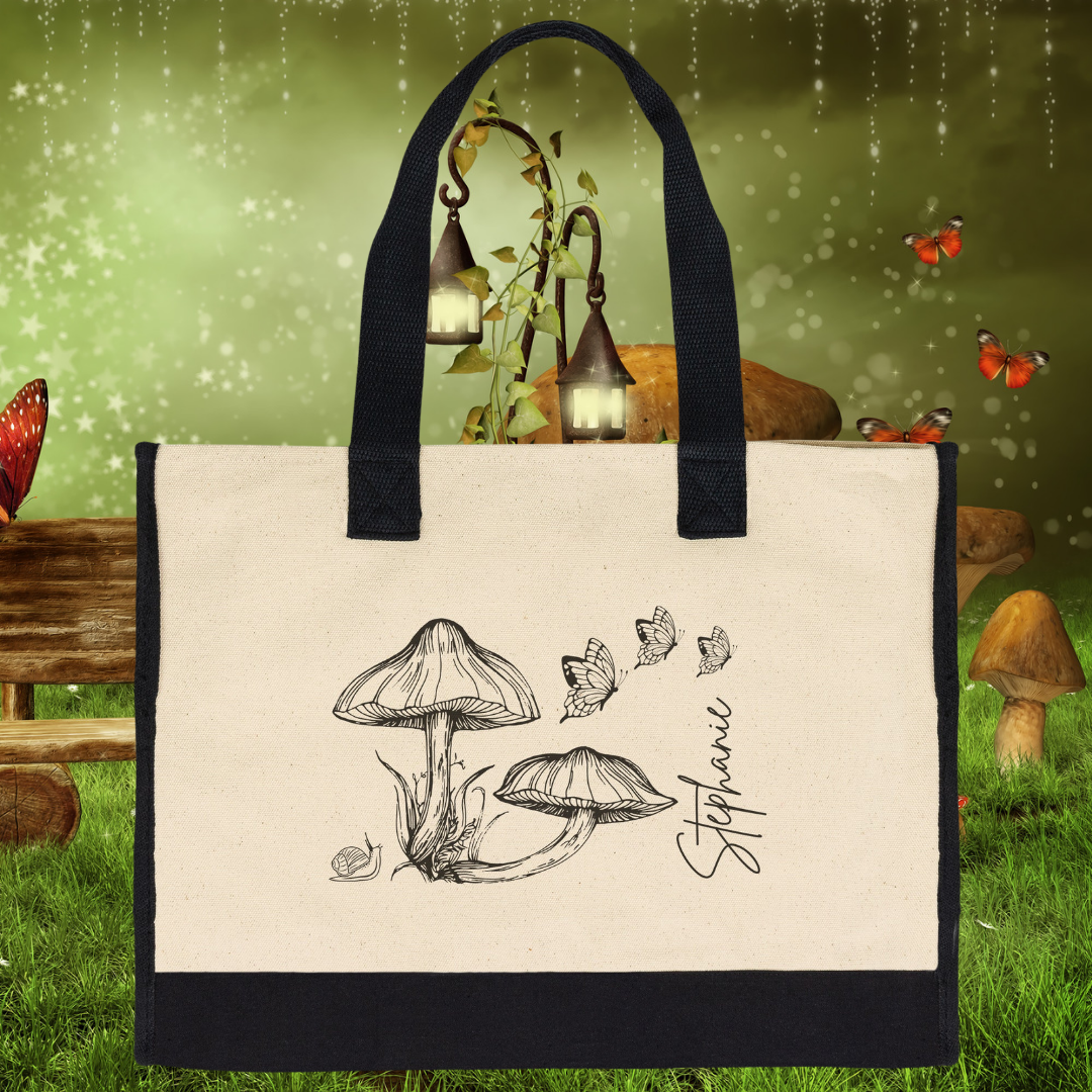 Personalized Cottagecore Tote Bag, Mushroom Tote Bag, Butterfly Tote Bag, Woodsy Bag, Bridesmaid Gift, Bridesmaid Tote Bag, Gift for Nature Lover, Gift for Her