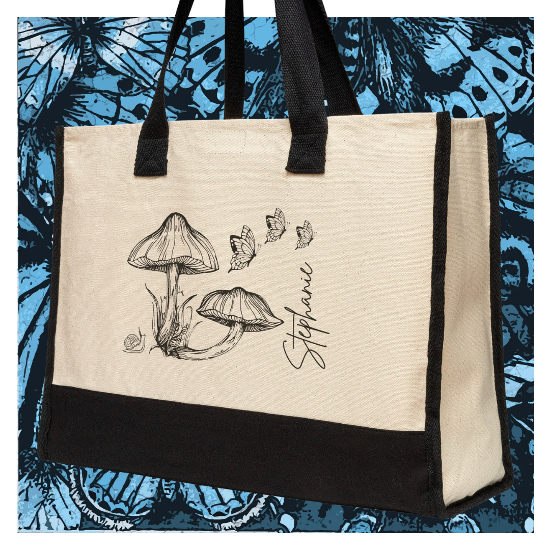 Personalized Cottagecore Tote Bag, Mushroom Tote Bag, Butterfly Tote Bag, Woodsy Bag, Bridesmaid Gift, Bridesmaid Tote Bag, Gift for Nature Lover, Gift for Her