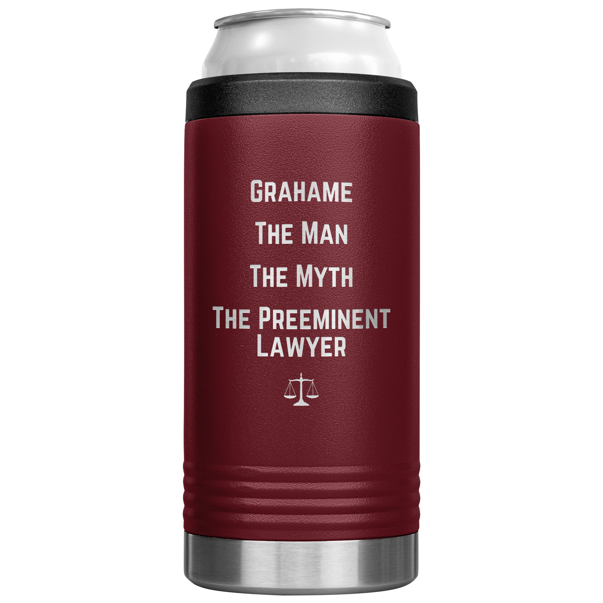 Funny_Personalized_Can_Cooler_Custom_Be_12oz_Koozie_Main_Maroon_Mockup.png