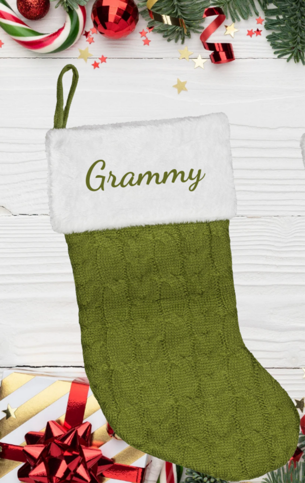 Personalized Christmas Stocking, Embroided Cable Knit Christmas Stocking with Fur Cuff, Custom Christmas Decor, Family Christmas Stockings, Pet Christmas Stocking with Hanging Loop