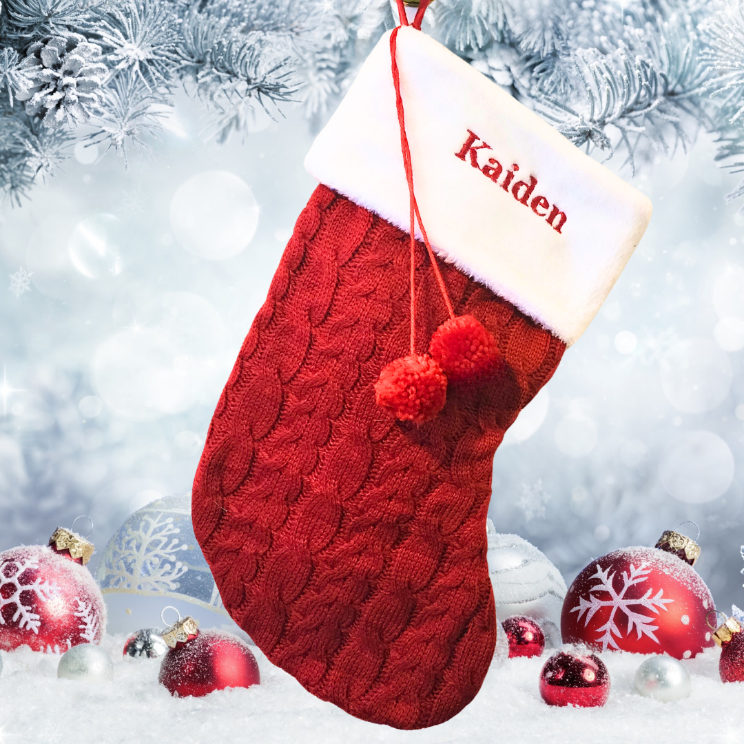 Personalized Christmas Stocking, Embroided Cable Knit Christmas Stocking with Fur Cuff, Custom Christmas Decor, Family Christmas Stockings, Pet Christmas Stocking with Hanging Loop