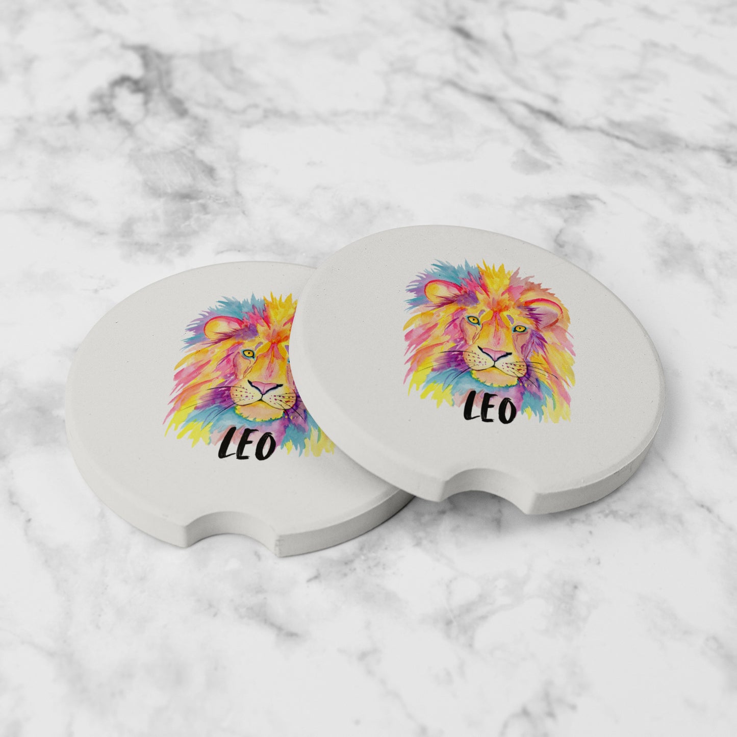 Leo Car Coasters, Leo Zodiac Coasters, Leo Star Sign Coasters, Watercolor Lion Coaster, Gift for Leo Star Sign, Zodiac Leo Collection