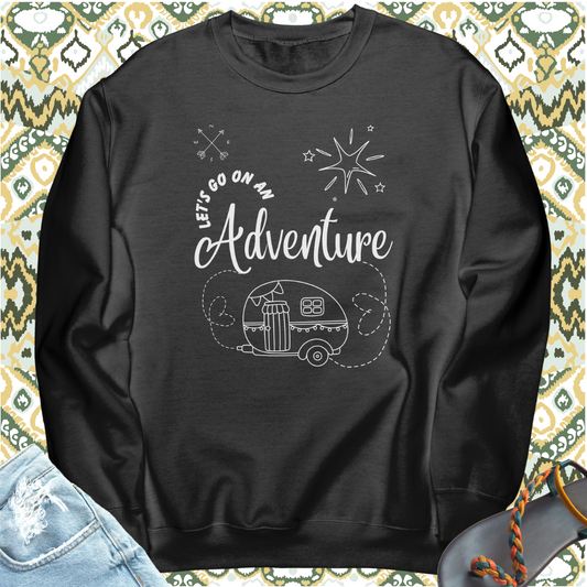 Adventure Camping Sweatshirt, Retro Vintage Camper/Caravan Gift for Her, Cozy Fall RV Sweater, Vacation Travel Sweatshirt