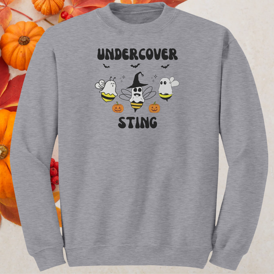 Halloween Ghost Sweatshirt, Undercover Sting Ghost Bees Sweater, Funny Halloween Trick or Treating Sweater, Halloween Apparel, Bee Sweatshirt