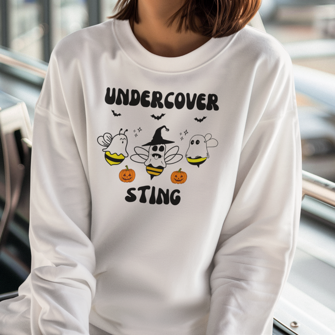 Halloween Ghost Sweatshirt, Undercover Sting Ghost Bees Sweater, Funny Halloween Trick or Treating Sweater, Halloween Apparel, Bee Sweatshirt