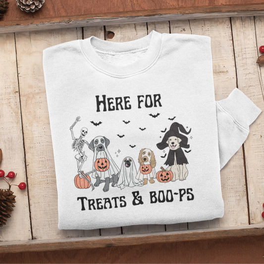 Cute Dog Halloween Sweatshirt, Here for Treats and Boops Vintage Halloween Sweater, Dog Lover Sweatshirt, Dog Mom Gift, Dog Skeleton Sweater, Halloween Apparel