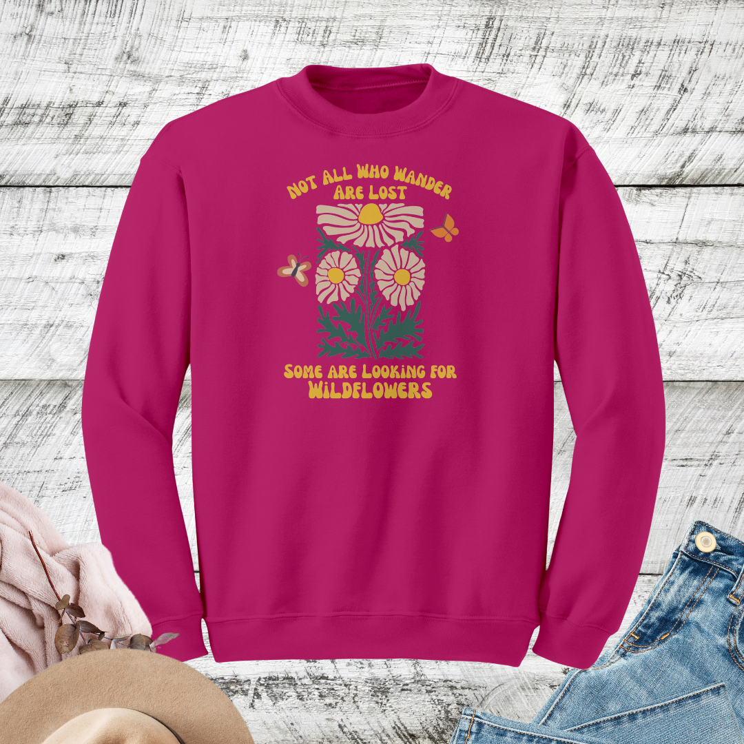 Retro Vintage Wildflowers Sweatshirt, Wavy Daisy Floral Sweater, Plant Lover Crewneck Unisex Sweatshirt, Cottagecore Sweater, Gift for Nature Lover, Outdoorsy Camp Sweater