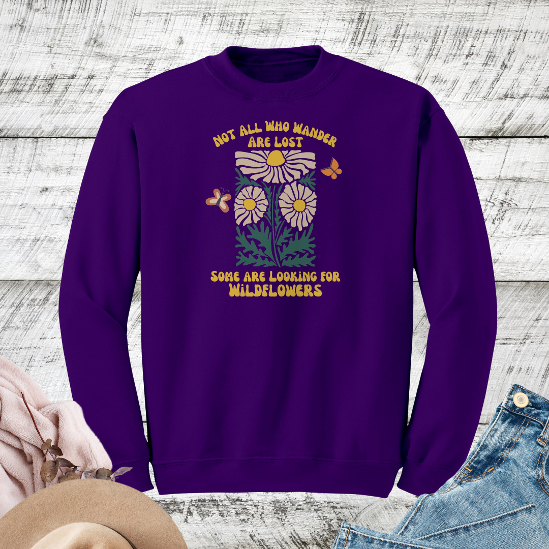 Retro Vintage Wildflowers Sweatshirt, Wavy Daisy Floral Sweater, Plant Lover Crewneck Unisex Sweatshirt, Cottagecore Sweater, Gift for Nature Lover, Outdoorsy Camp Sweater
