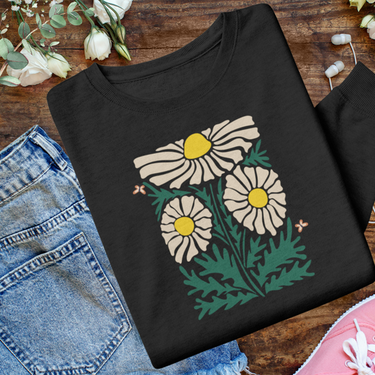 Retro Wavy Chamomile Daisy Sweater, Groovy Vintage Floral Sweatshirt, Butterfly Sweater, Cottagecore Sweatshirt, Nature Lover Sweater