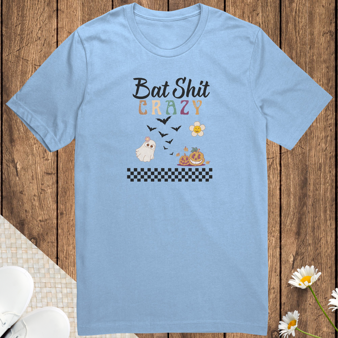 Cute Retro Bat Shit Crazy Halloween Shirt, Unisex Trick or Treating Shirt, Scary Pumpkin Daisy Ghost Shirt, Checkered Vintage Comfy Shirt