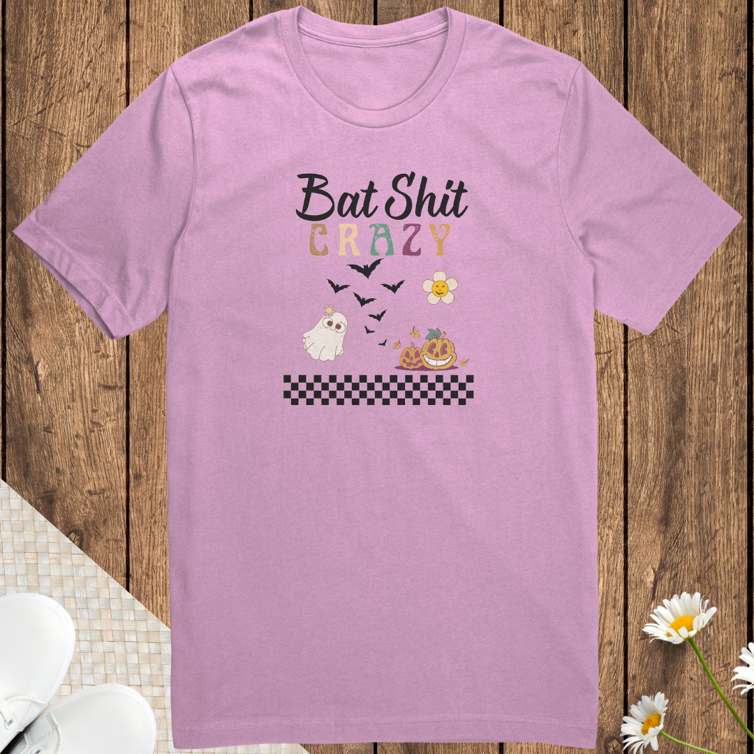 Cute Retro Bat Shit Crazy Halloween Shirt, Unisex Trick or Treating Shirt, Scary Pumpkin Daisy Ghost Shirt, Checkered Vintage Comfy Shirt