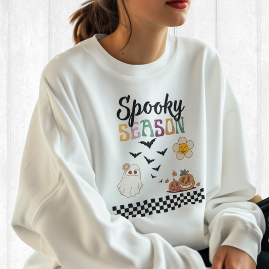 Retro Spooky Season Halloween Sweater, Cute Halloween Trick or Treating Sweatshirt, Scary Pumpkin Jack O Lantern Daisy Sweatshirt, Halloween Mama Fall Sweater