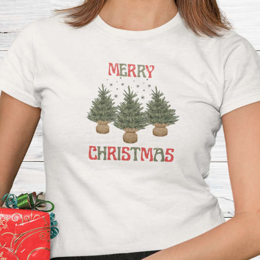Merry Christmas Women's Shirt, Christmas Pine Tree TShirt, Snowflake Christmas Tee, Christmas Tree Shirt, Xmas Lover Shirt, Nature Lover Christmas Shirt