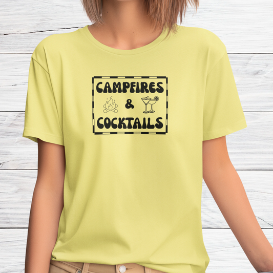 Campfires and Cocktails Tshirt, Campfire Shirt, Camping Crew Shirts, Retro Vintage Camping Shirt, Outdoorsy Tshirt, Hiking Tee, Nature Lover Gift