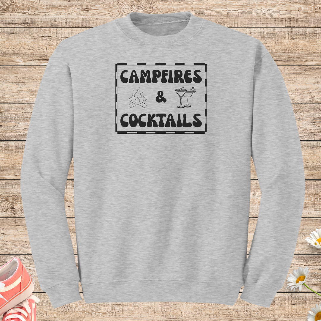 Campfires and Cocktails Sweatshirt, Retro Camping Sweater, Outdoorsy Sweatshirt, RV Sweatshirt, Caravan Sweater, Hiking Sweater, Nature Lover Gift, Vintage Sweater