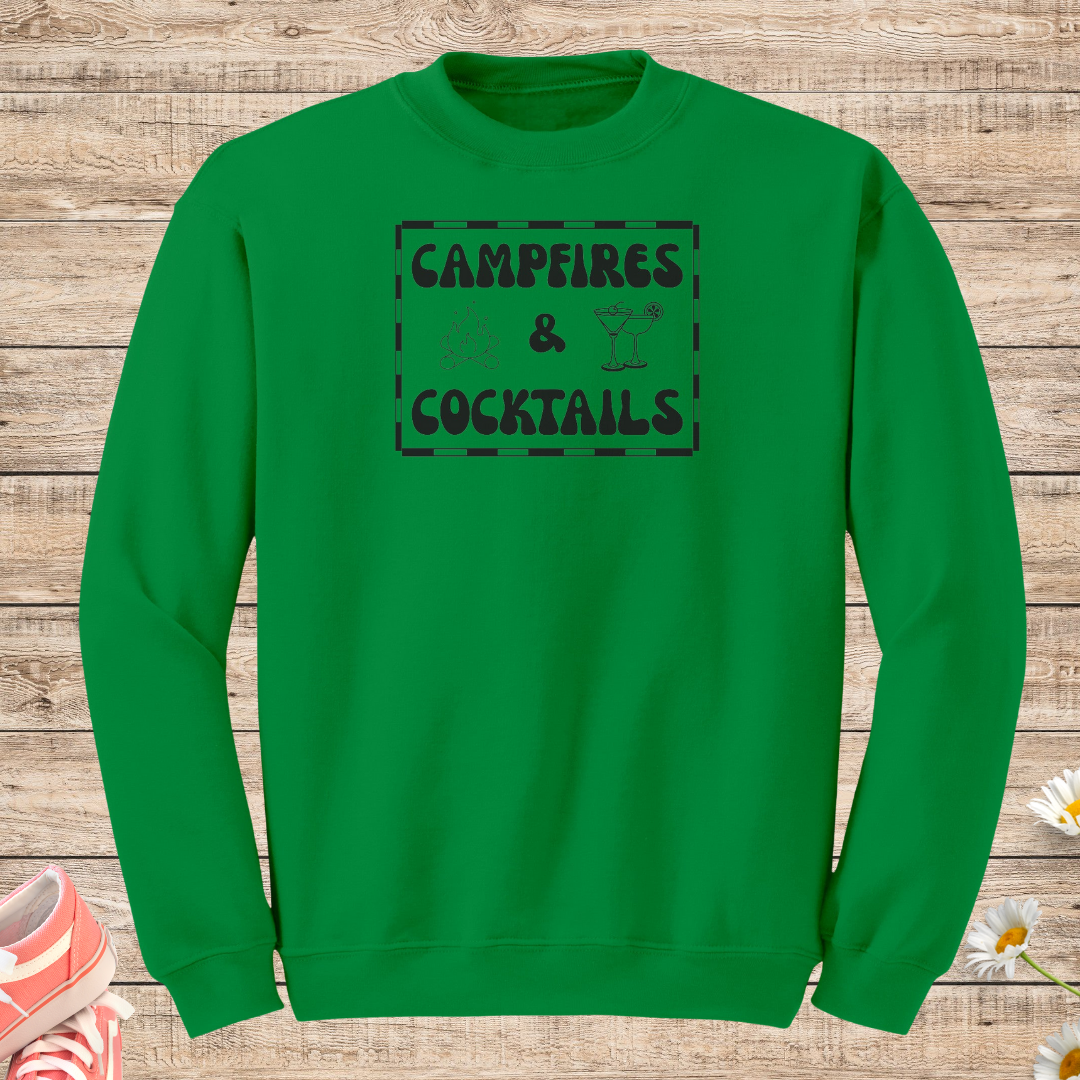Campfires and Cocktails Sweatshirt, Retro Camping Sweater, Outdoorsy Sweatshirt, RV Sweatshirt, Caravan Sweater, Hiking Sweater, Nature Lover Gift, Vintage Sweater