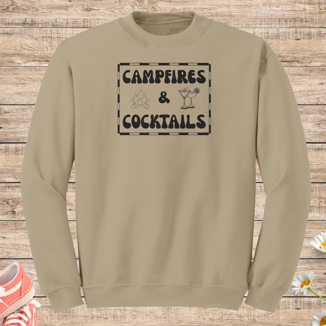 Campfires and Cocktails Sweatshirt, Retro Camping Sweater, Outdoorsy Sweatshirt, RV Sweatshirt, Caravan Sweater, Hiking Sweater, Nature Lover Gift, Vintage Sweater