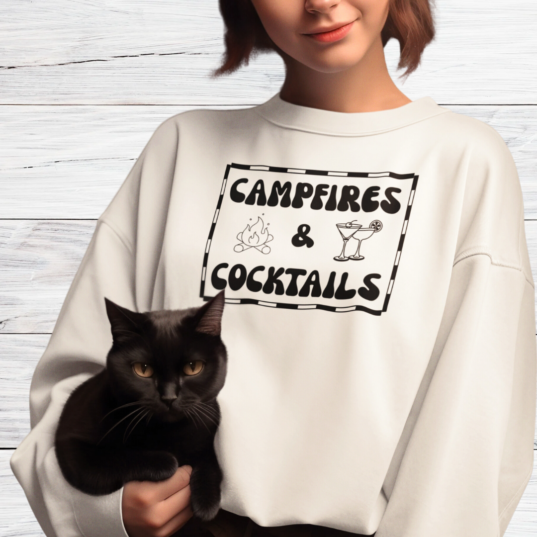 Campfires and Cocktails Sweatshirt, Retro Camping Sweater, Outdoorsy Sweatshirt, RV Sweatshirt, Caravan Sweater, Hiking Sweater, Nature Lover Gift, Vintage Sweater
