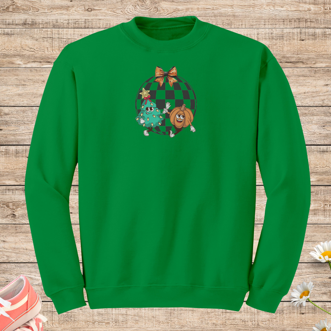 Retro Fall Pumpkin Sweatshirt, Checkered Christmas Tree Sweater, Cute Bow Autumn Sweatshirt, Gift for Fall Lover, Cute Fall Christmas Bow Sweater