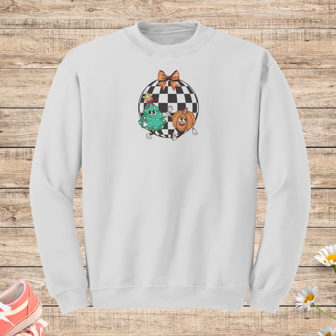 Retro Fall Pumpkin Sweatshirt, Checkered Christmas Tree Sweater, Cute Bow Autumn Sweatshirt, Gift for Fall Lover, Cute Fall Christmas Bow Sweater
