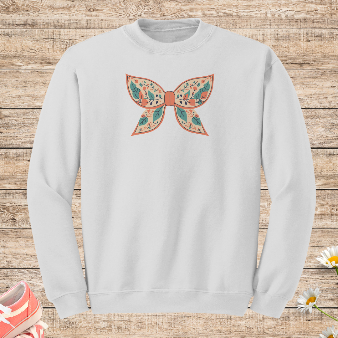 Retro Fall Coquette Bow Sweatshirt, Autumn Floral Sweater, Cute Colorful Vintage Sweatshirt, Outdoorsy Graphic Sweatshirt, Gift for Nature Lover