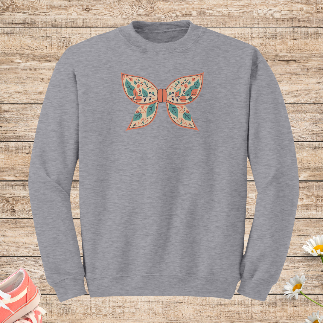 Retro Fall Coquette Bow Sweatshirt, Autumn Floral Sweater, Cute Colorful Vintage Sweatshirt, Outdoorsy Graphic Sweatshirt, Gift for Nature Lover