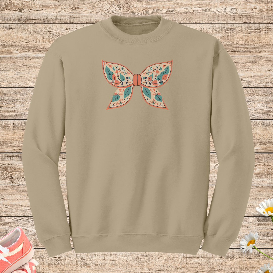 Retro Fall Coquette Bow Sweatshirt, Autumn Floral Sweater, Cute Colorful Vintage Sweatshirt, Outdoorsy Graphic Sweatshirt, Gift for Nature Lover