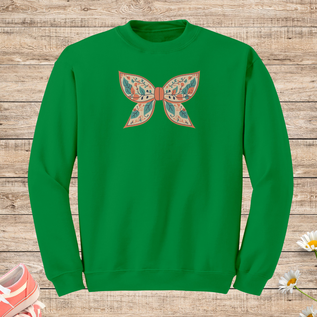 Retro Fall Coquette Bow Sweatshirt, Autumn Floral Sweater, Cute Colorful Vintage Sweatshirt, Outdoorsy Graphic Sweatshirt, Gift for Nature Lover