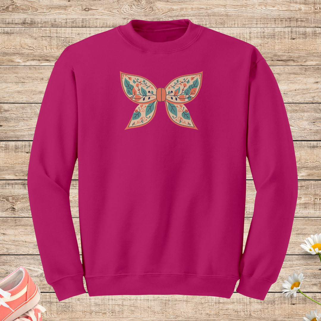 Retro Fall Coquette Bow Sweatshirt, Autumn Floral Sweater, Cute Colorful Vintage Sweatshirt, Outdoorsy Graphic Sweatshirt, Gift for Nature Lover