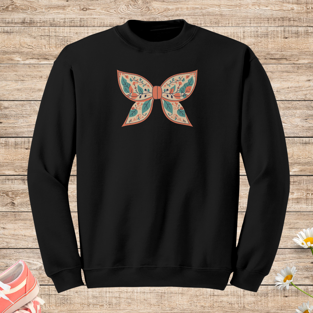 Retro Fall Coquette Bow Sweatshirt, Autumn Floral Sweater, Cute Colorful Vintage Sweatshirt, Outdoorsy Graphic Sweatshirt, Gift for Nature Lover